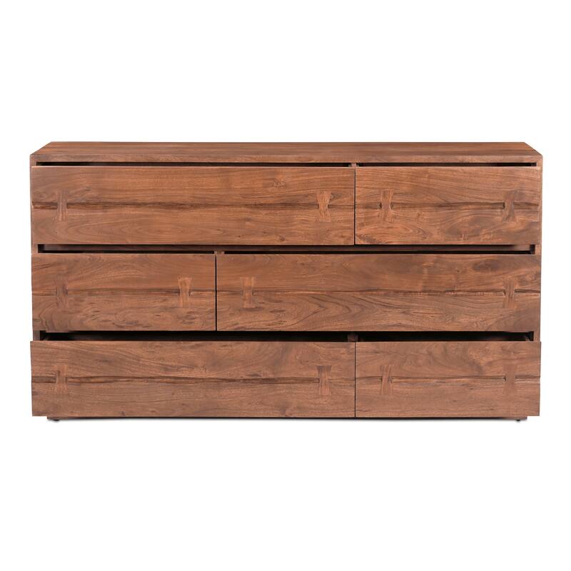 NADAAL STUDIOS Sterling Dresser, Six Drawer Solid Acacia with Live Edge and Butterfly Joinery, Brown
