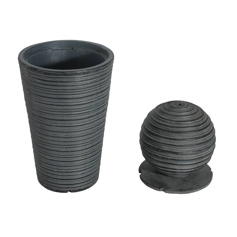 Roomfitters 31.5-Inch Tall Striped Column Outdoor Fountain with LED Lights, Concrete Modern Art Sculpture & Water Feature, Gray