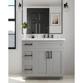 Nelson Cabinetry 36" Gray Shaker Wood Single Sink Bathroom Vanity with Soft-Closing Doors and Drawers on the Left