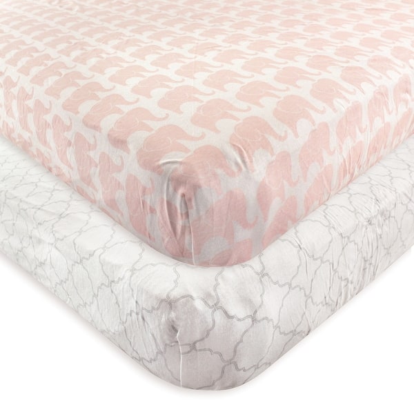 slide 1 of 1, Hudson Baby Infant Girl Cotton Fitted Crib Sheets, Elephant, One Size - Elephant - One Size One Size - Elephant