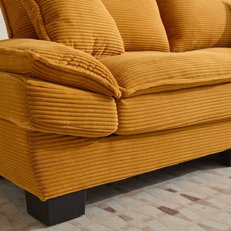 Yellow Corduroy Upholstered Sofa Sleeper Loveseat with Pillows