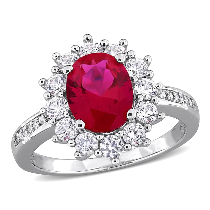 Miadora 4ct TGW Created Ruby White Sapphire Diamond Ring Sterling Silver