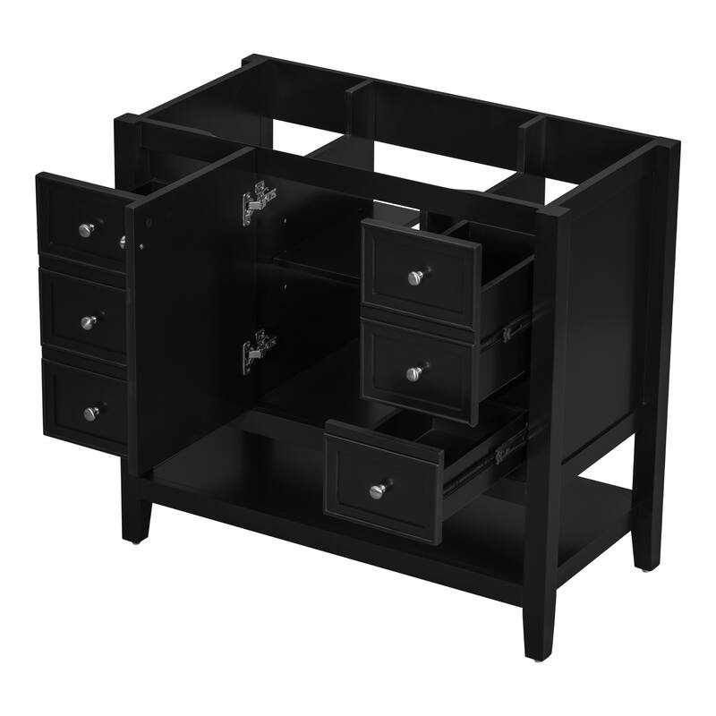 36" Blue Bathroom Vanity Cabinet, Three Drawers, One Cabinet, Open Shelf, Freestanding Design