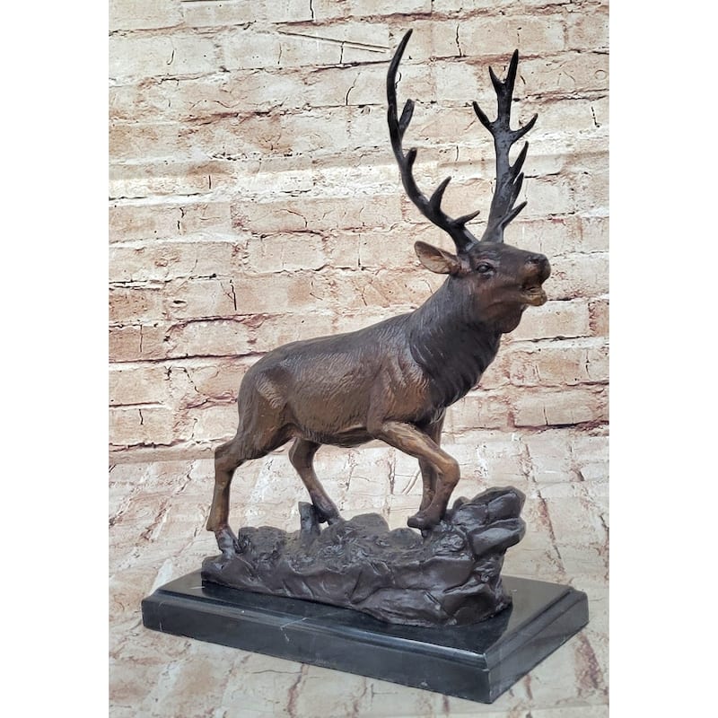 Bronze Marble Statue Elk Deer Caribou Buck Stag Lodge Sculpture Figure