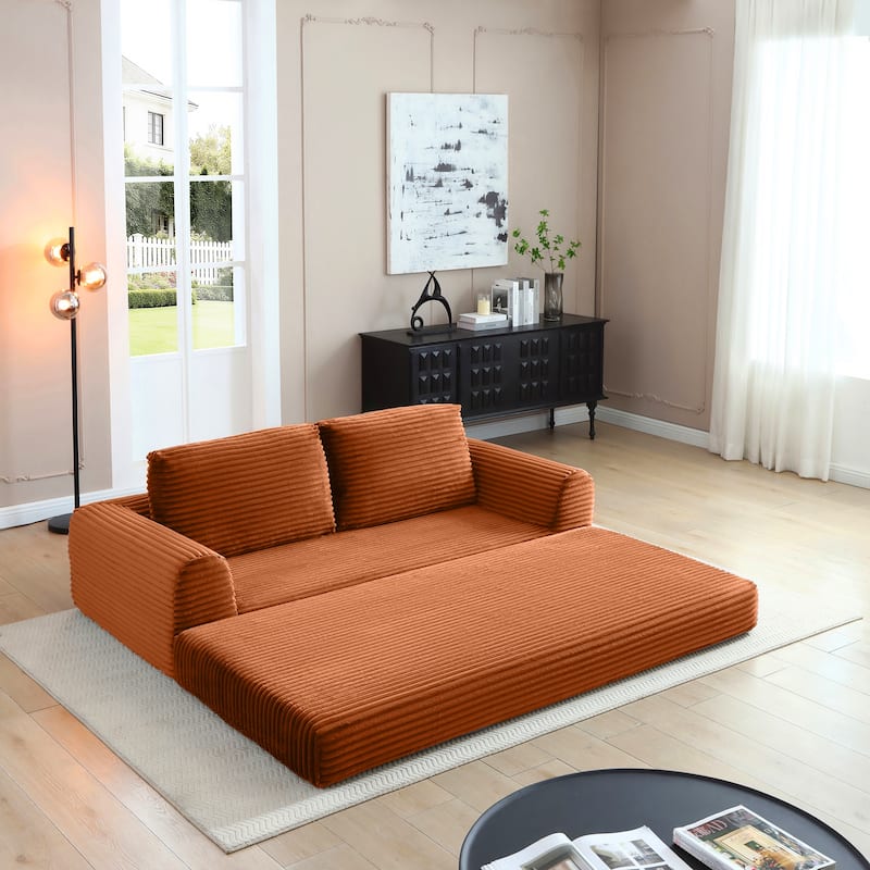Minimalist Sofa Bed Sleeper Sofa Couch with 2 Pillows, 3-Seater Sofa Couch with Armrests for Living Room, Orange - Orange