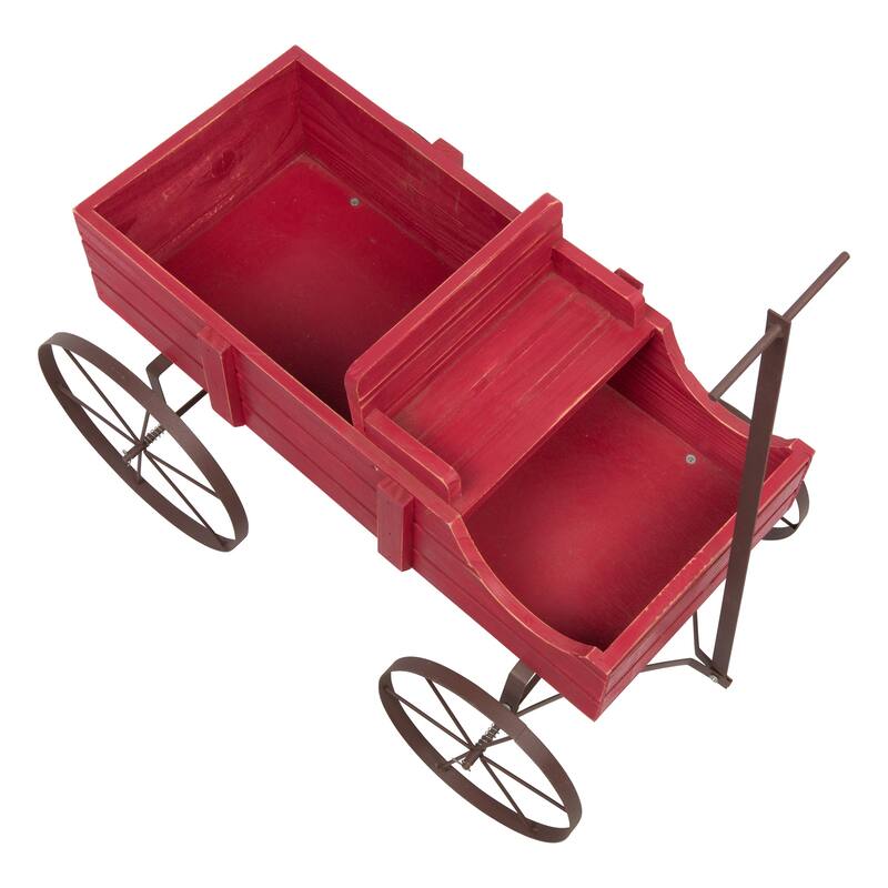 Goldcast Rustic Wagon Garden Planter with Metal Wheels