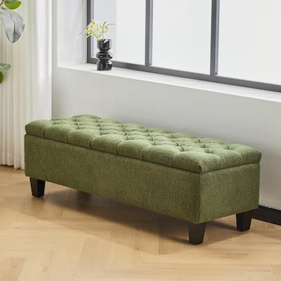 Ottoman Bench with Storage, Rubber Wood Legs, 300 lbs Capacity