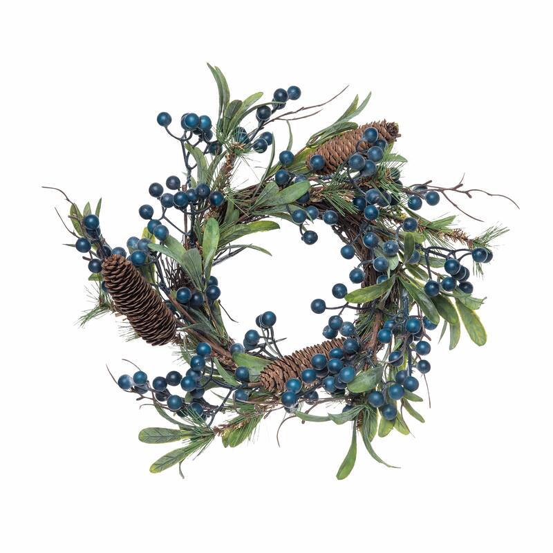 Medium Blue Berry/Pinecone & Leaves Wreath
