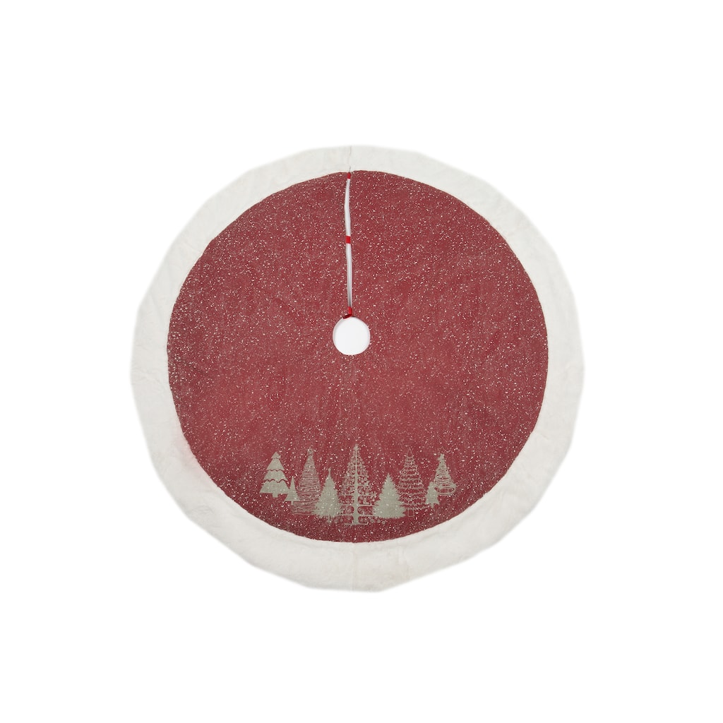 Snow Scene Printed Christmas Tree w/ Faux Fur Trim Christmas Tree skirt, 56-inch - 56 in.