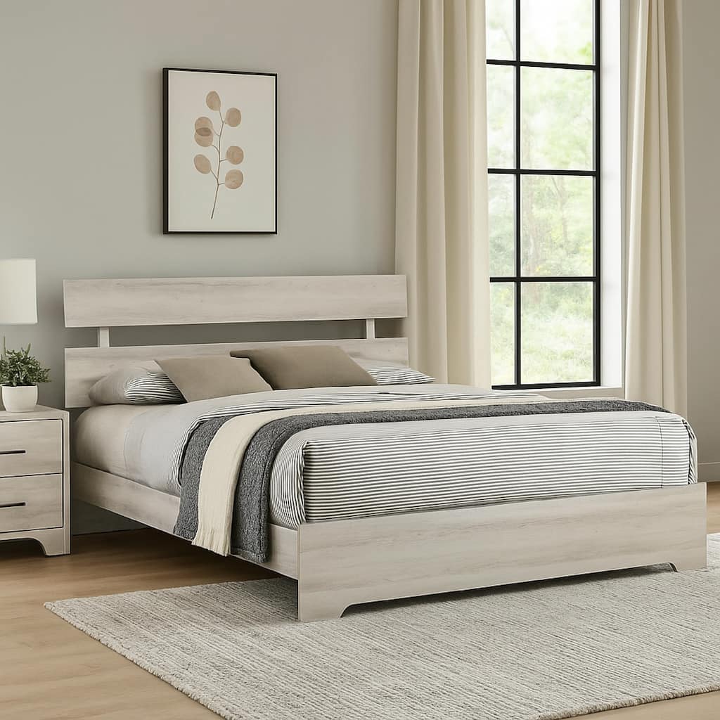 Cuzzy King Platform Bed with Panel Headboard, Low Profile White Wood
