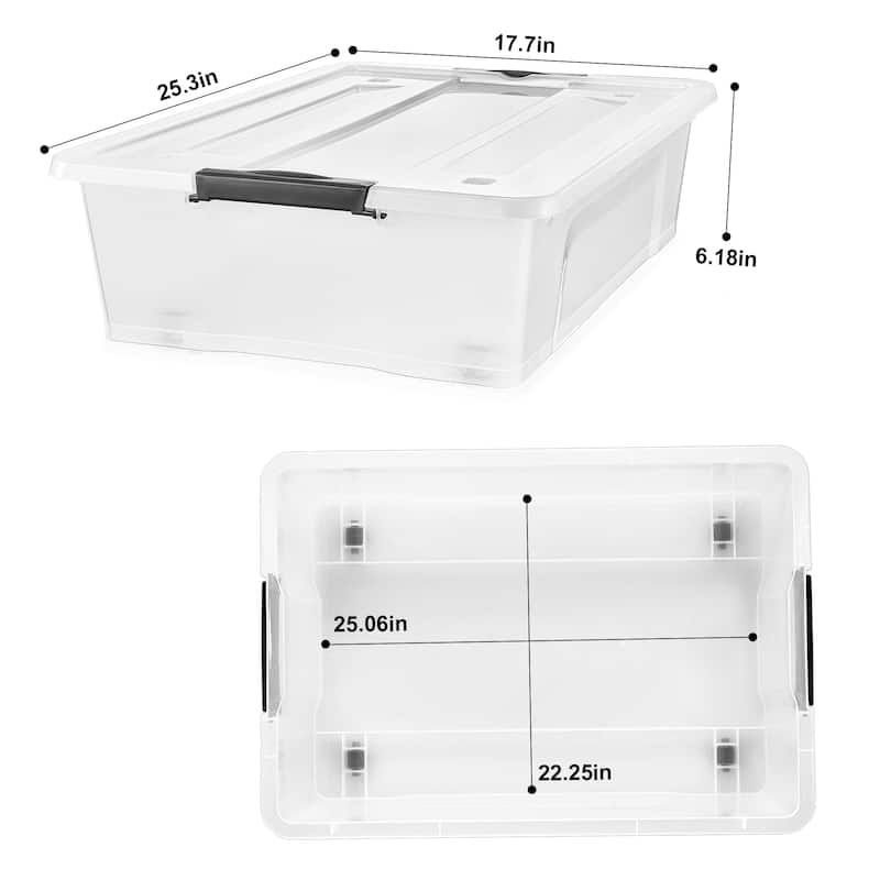 Sorbus Clear Underbed Storage Bins with Lids and Handles 40qt Capacity Organizer Boxes (2 Pack) - 25.3" L x 17.7" W x 7" H