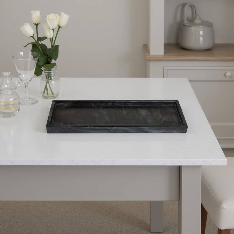 Decorative Accent Tray, 18 Inch Rectangular, Black Marble