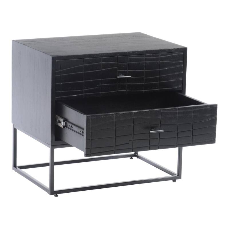 Modern Nightstand Black - Bedside Table with Drawers - Slim Minimalist Accent Furniture