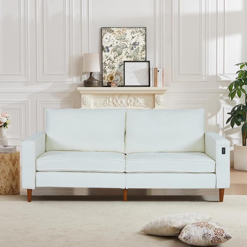 82.68'' Sofa for Living Room, Loveseat Sofa with USB/Type-C Port, Comfy Chenille Love Seat Couch with Removable Cover - Beige