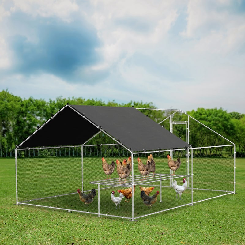 Large Metal Chicken Coop, Walk-in chicken coop,rabbit duck coop - Silver