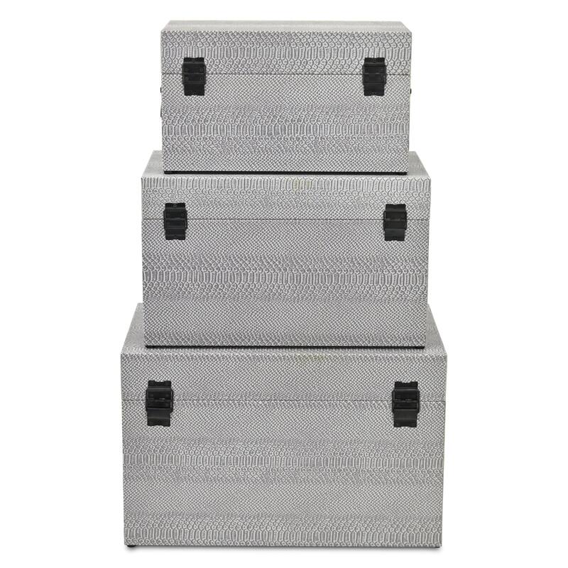 Anouk Set of 3 Rectangular Decorative Storage Trunks - Gray Faux Snakeskin - N/A