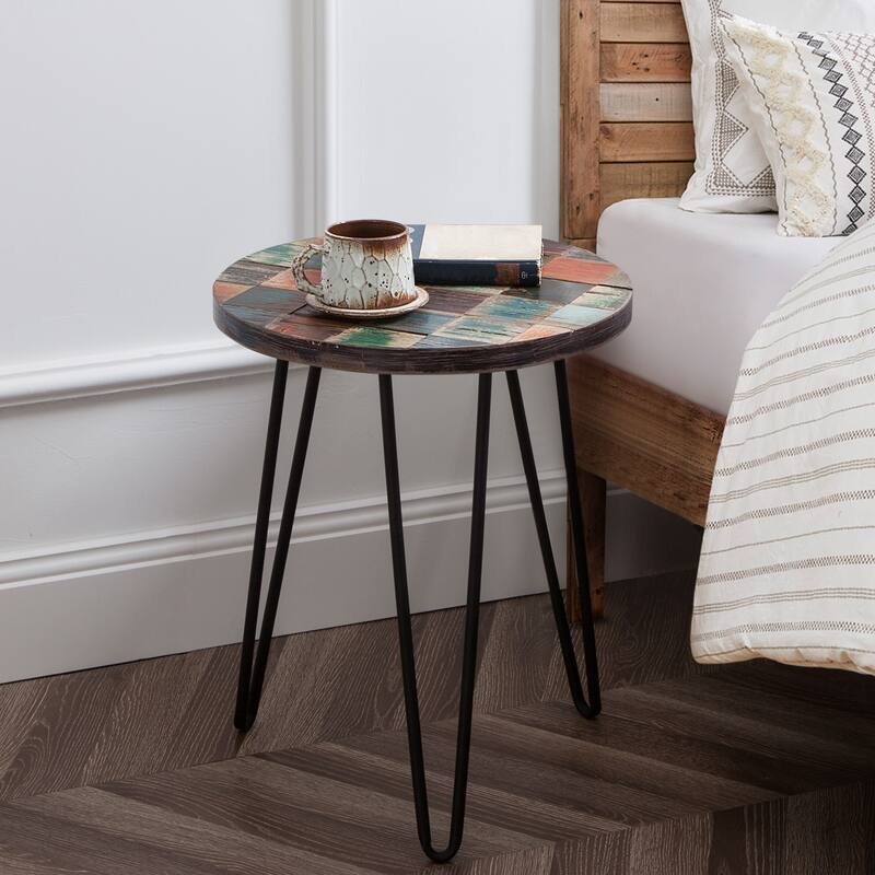 Greenage Reclaimed Wood End Table Living Room Night Stand Use - 18" x 18" x 20" Heigh - Square Round