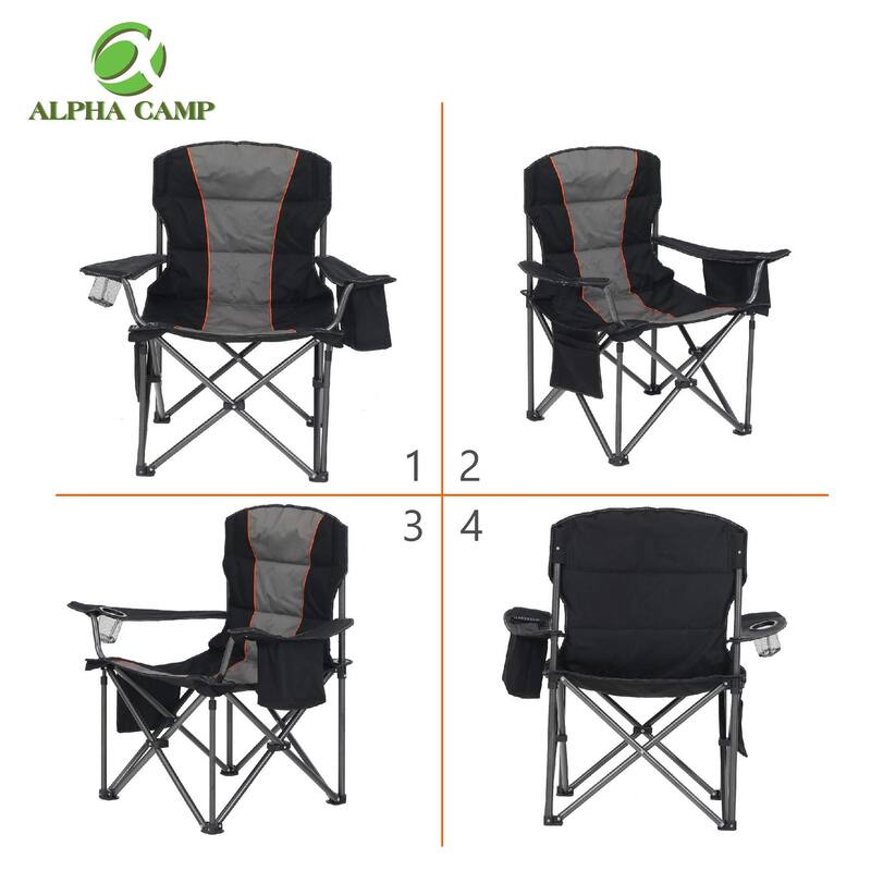 Oversized Camping Folding Chair Heavy Duty Support 450 LBS Steel Frame Collapsible Padded Arm Chair with Cup Holder