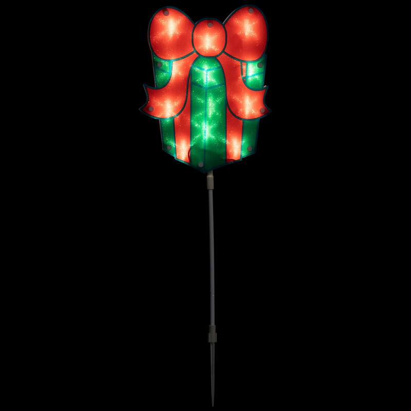 Lighted Holographic Gift Box Outdoor Christmas Pathway Markers - 24.5" - Set of 3 - Red