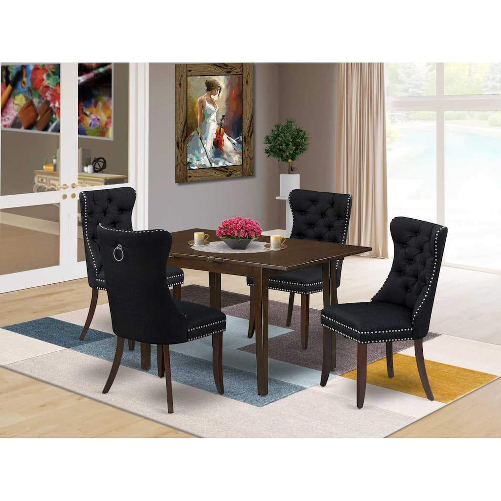 5-Piece Mahogany Finish Solid Wood Top - Rectangular Upholstered Dining Room Set - Seats 4