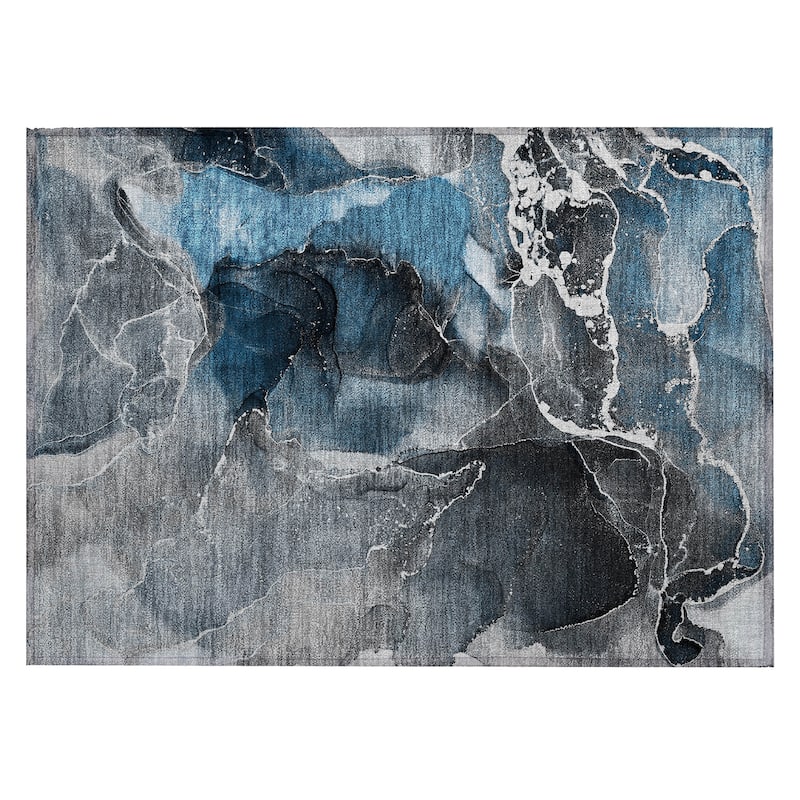 Machine Washable Indoor/ Outdoor Chantille Abstract Blue Rug