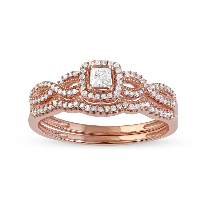 3/8ct TDW Diamond Twisted Halo Bridal Set in 10K Gold for Women - 8 - Rose