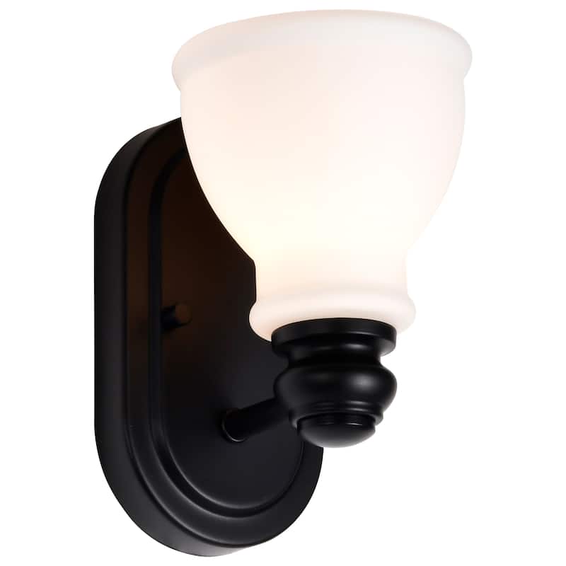 Russel 1 Light Vanity Matte Black with Satin White Glass - Matte Black