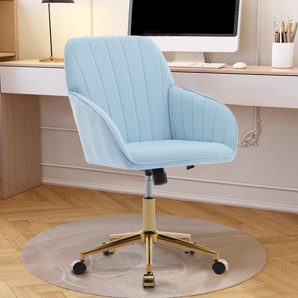 Adjustable Velvet Office Chair with Wheels, Ergonomic Swivel Study Desk Chair, Upholstered Task Chair with Backrest Seat