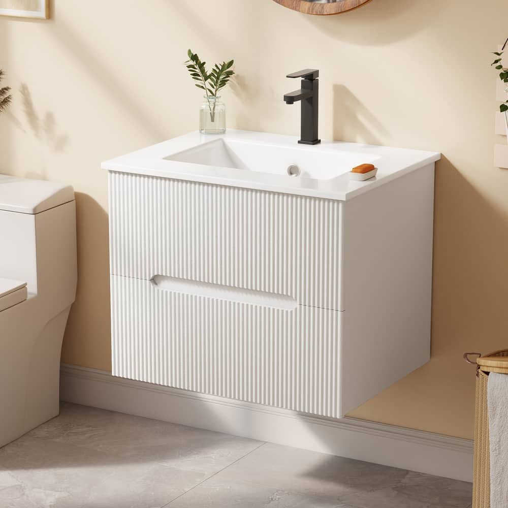 EROMMY 24/30 Inch Floating Bathroom Vanity with Sink, Modern Sink Cabinet with 2 Drawers and Soft-Close Design