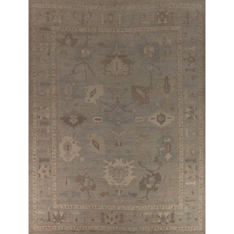 Vegetable Dye Floral Oushak Turkish Rug Handmade Wool Carpet - 9'10"x 14'3"