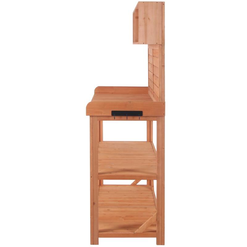 Roomfitters 65" Farmhouse Outdoor Potting Bench Table with 4 Storage Shelves and Side Hook