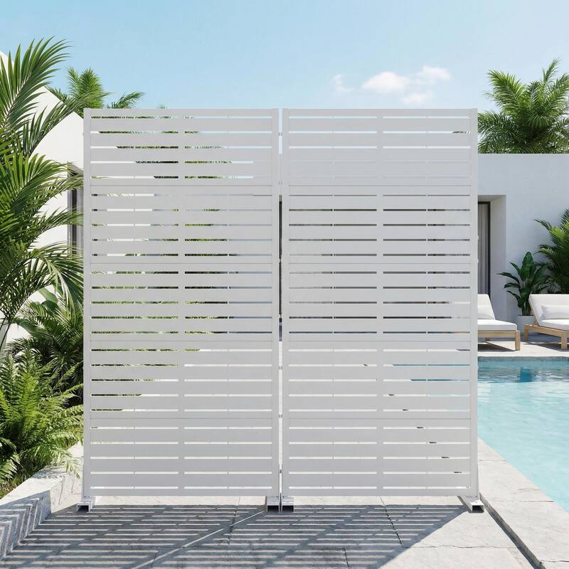 Outdoor Privacy Screen with Stand for Patio Garden Metal Fence Set of 2