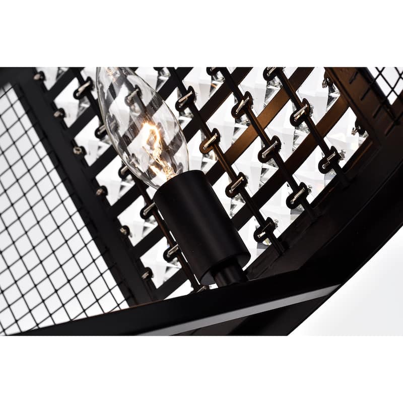 Hania Matte Black Ceiling Fan 29-Inch 6-Light Geometric Metal & Crystal Drum Shade (Includes Remote)