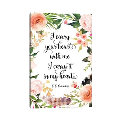 iCanvas "I Carry Your Heart With Me, I Carry It In My Heart. - E. E. Cummings" by Eden Printables Canvas Print