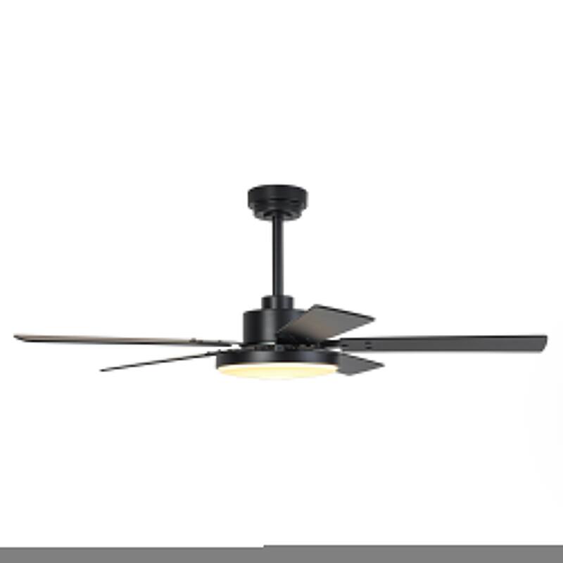 52" Black Reversible 5-Blade Intergrated LED Ceiling Fan with Light and Remote