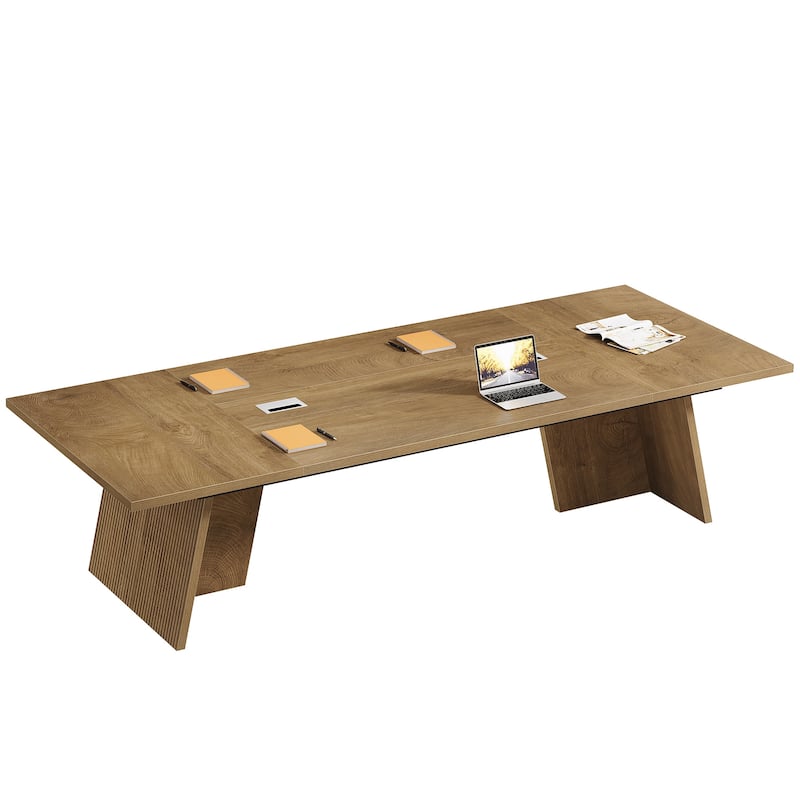 Modern Conference Table, Large Boardroom Meeting Desk with Cable Grommet, Office Seminar Training Accent Table