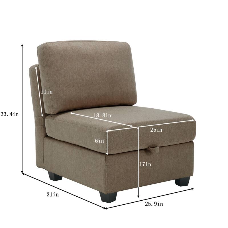 Modern Modular 6 Seat Upholstered Sectional Sofa with Storage, Adjustable Arm, Brown
