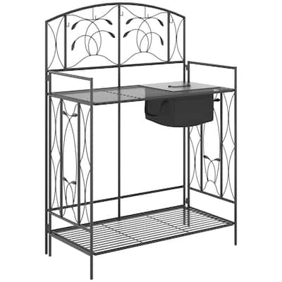 Folding Garden Potting Bench with Shelves, Hooks & Workstation - 33.5" L x 17" W x 47.25" H