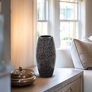 Allan Andrews Chiseled Texture Black Iron Cylinder Vase, Large