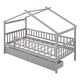 preview thumbnail 4 of 13, Gray Twin Size Wooden House Bed with Two Drawers and Fence
