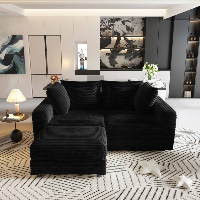 102.4" Corduroy Couch with Ottomans, 4 Seat Convertible Modular Sectional Sofa, Upholstered Couches with Pillows for Living Room