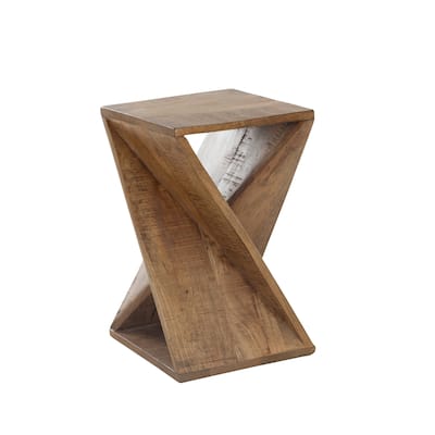 Handcrafted Mango Wood Twist Side Table - 22" Tall Rustic Accent Table