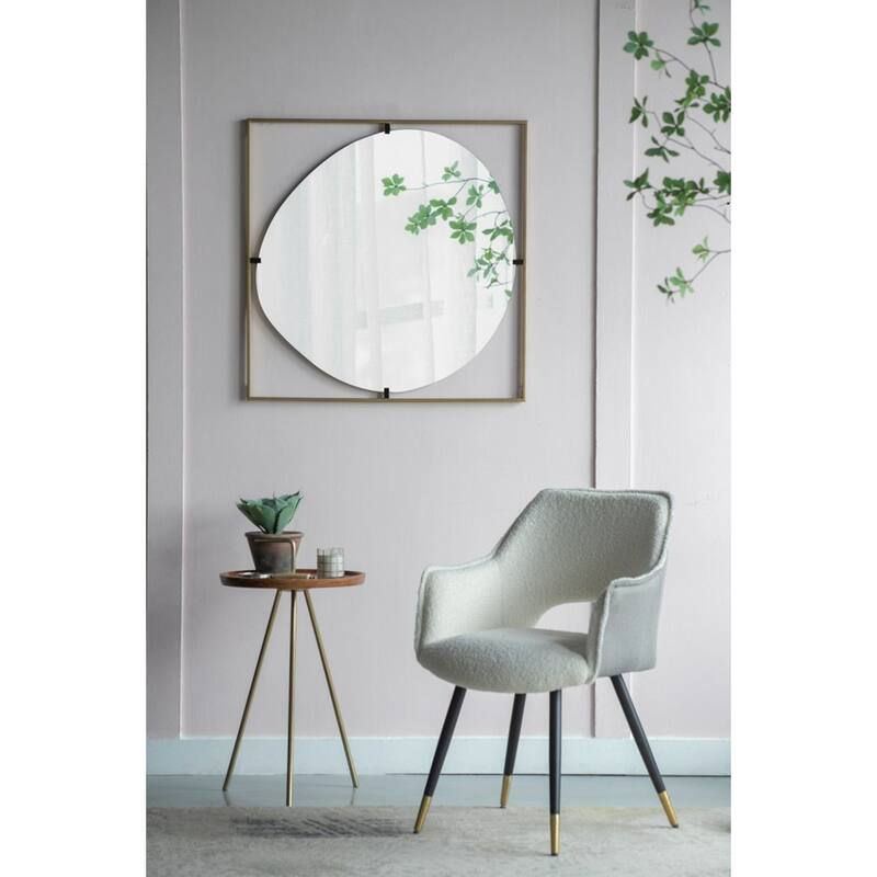 Abstract Wall Mirror with Square Frame - 32" - Gold