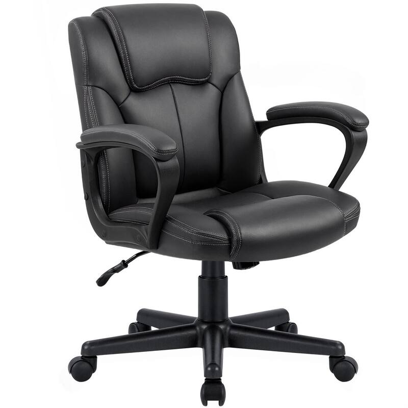 Homall Brown Executive Chair High-Level PU Leather Thick Padded Ergonomic Chair Mid Back Office and Commercial Chair - Black