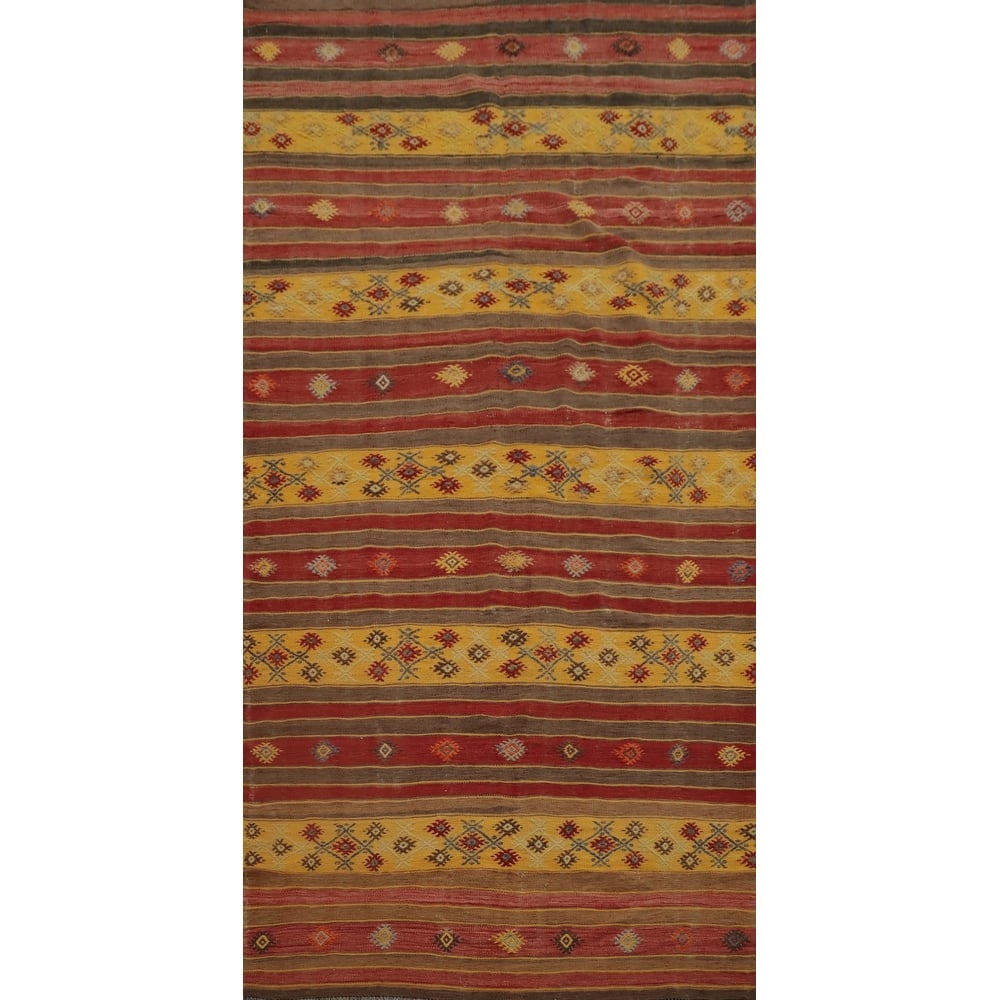 Hand Woven Oriental 100% Wool Carpet Southwestern Tribal Multi-Colored Kilim Area Rug - 10' 3'' X 5' 0''