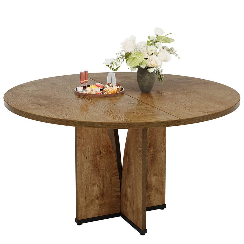 Wooden Large Dining Table, Round Kitchen Table for Dining/Living Room