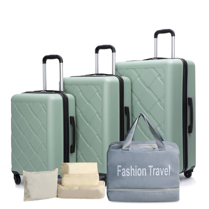 3PCS Expandable Hardshell Luggage Sets with 4PCS Storage Bag Set and Waterproof Portable Bag - Green
