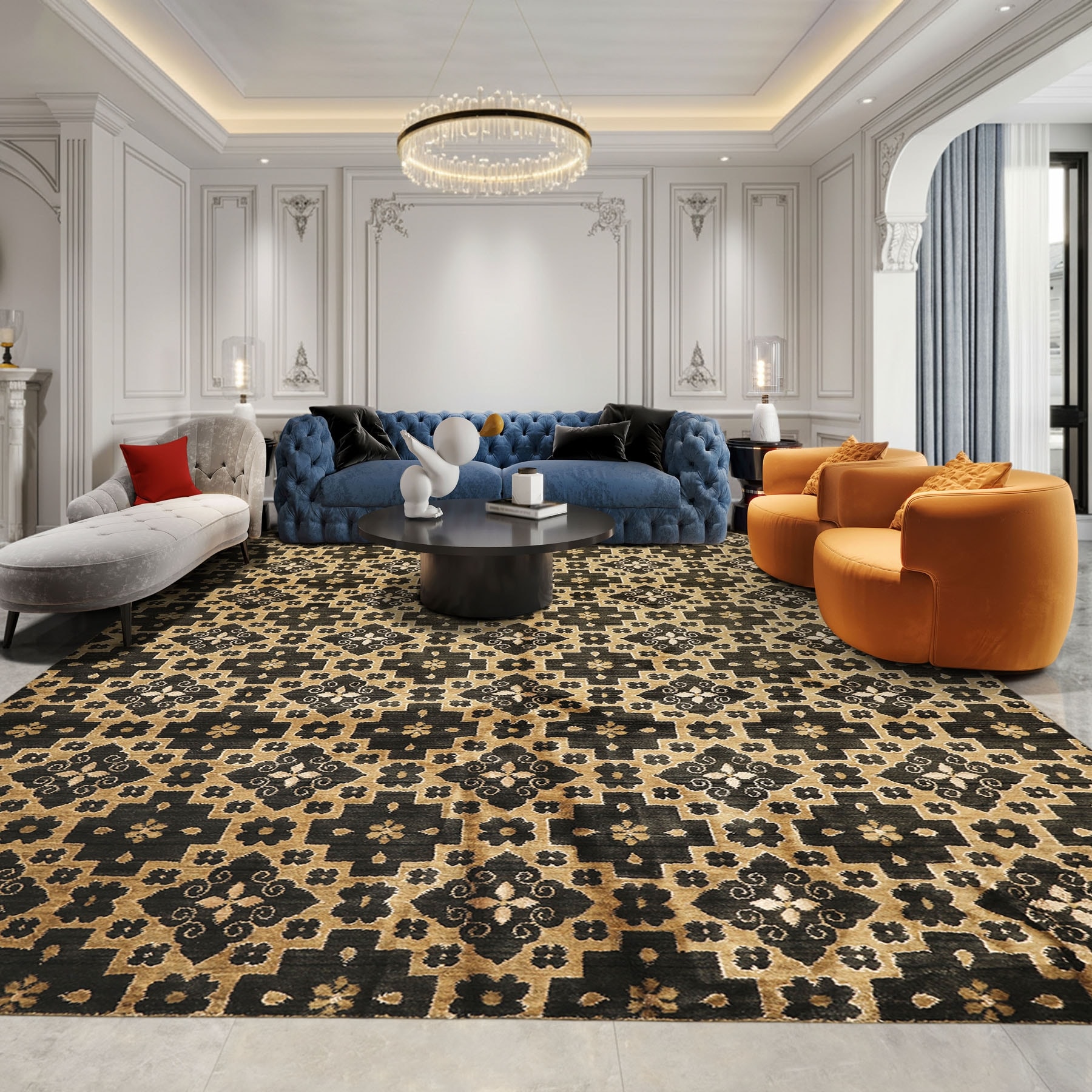 Hand Knotted 8'2''x10'2'' Tan Charcoal Wool Tibetan Rug - 8' 2'' x 10' 2''