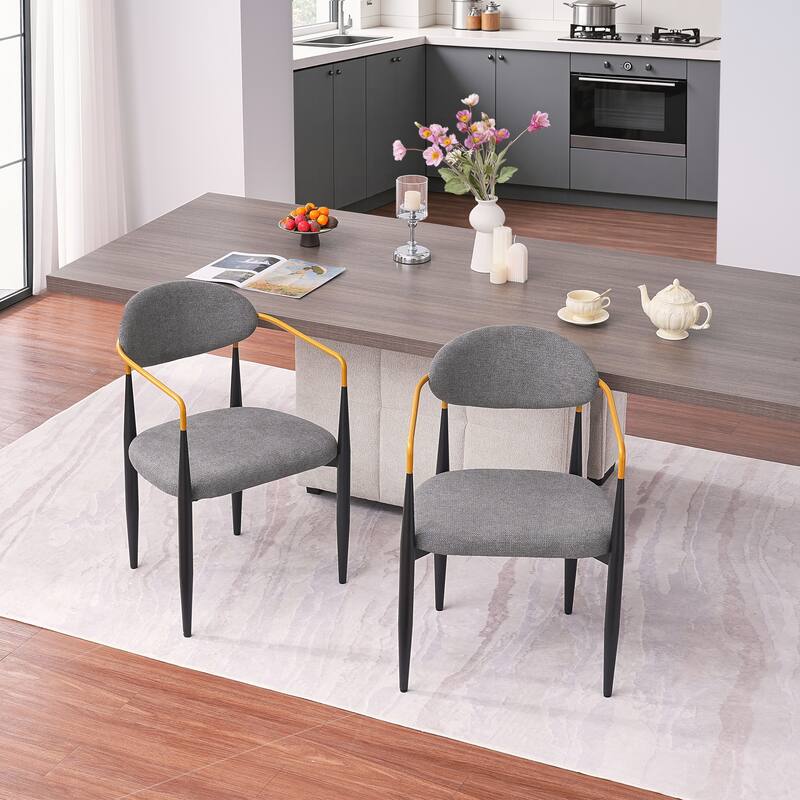 Modern Upholstered Dining Chair with Gold-Accented Armrests - 22"W x 21"D x 30"H, Ergonomic Design for Dining Room,2PCS/CTN