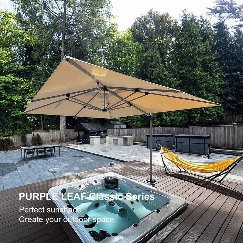 PURPLE LEAF 10ft Square Patio Offset Cantilever Umbrella with Base Included